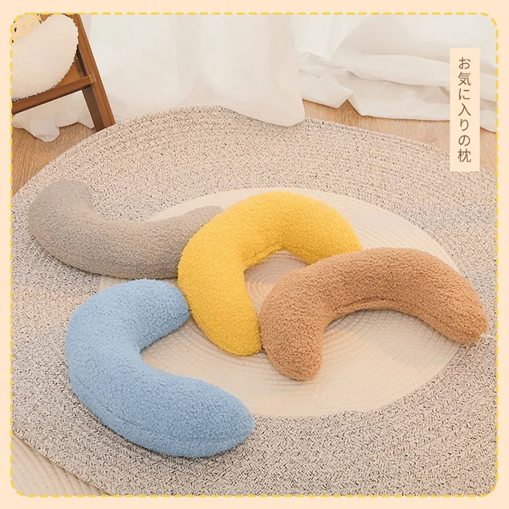 Blue U-shaped cat pillow with adjustable neck collar for ergonomic support