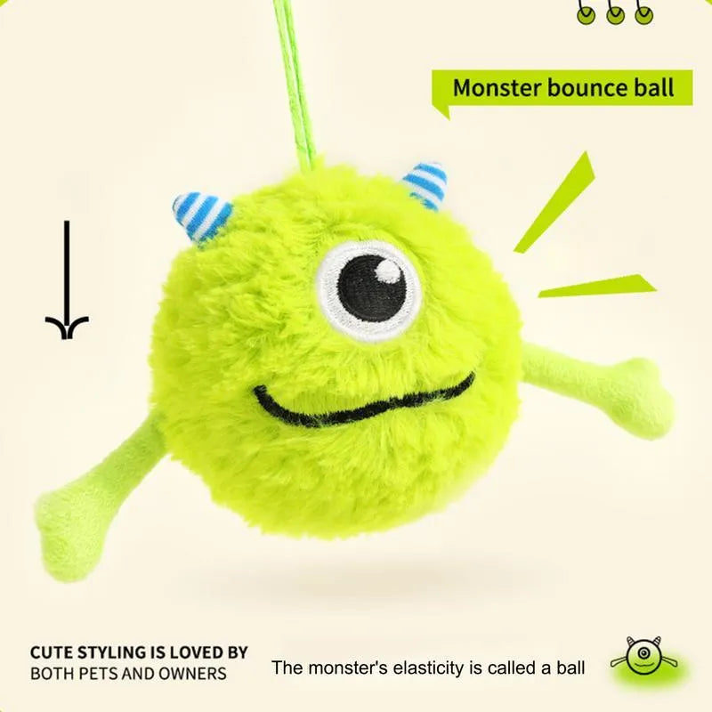 Green plush and TPR dog toy ball with sound interactive teething design