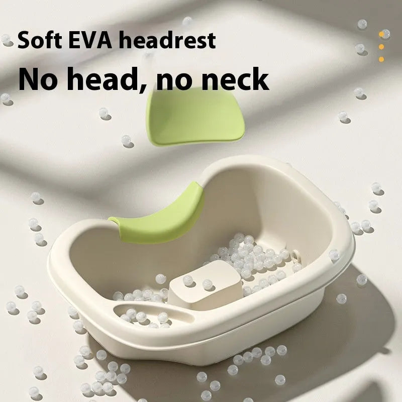 Bed shampoo basin with circulating water pump, drain pipe, neck pillow and massage brush for lying-down hair washing