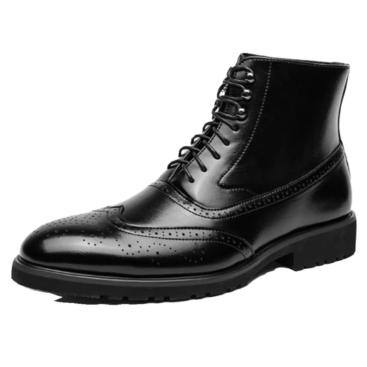 Men's leather thick sole mid top work shoes in black and brown sizes 38-46