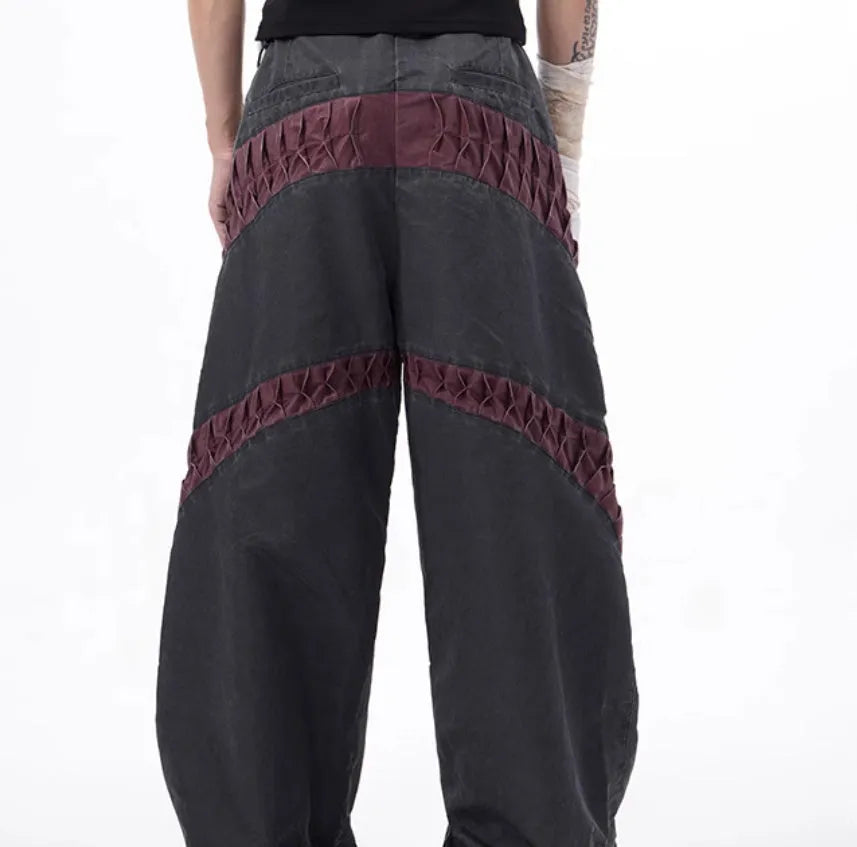 Retro three-dimensional keel design casual sports pants in grey viscose fabric