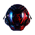 Black full face mask prop with bioweapon tech design and mechanical helmet styling for costume events