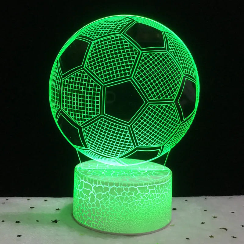 3D football shaped night light displaying multiple colours with touch control and USB power connection