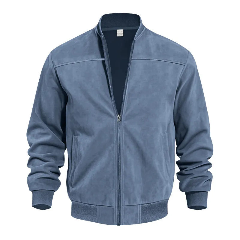 Men's plus size suede casual jacket in regular fit with front zip and cotton lining.