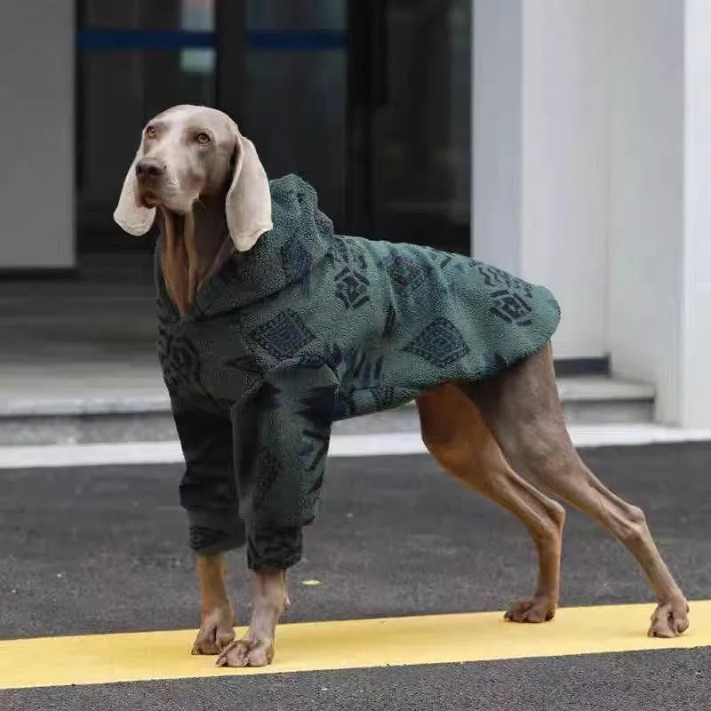 Thick warm arctic fleece winter coat for large dogs in Beige Apricot or Green, polyester, sizes S to 3XL.