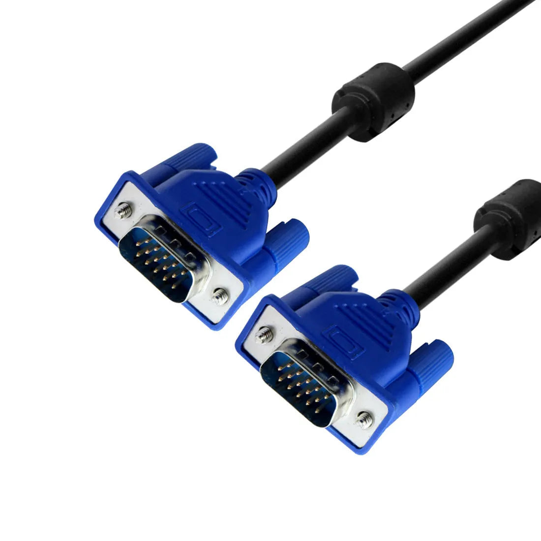 Black VGA cable with blue moulded head and nickel-plated connectors, length 1.5m