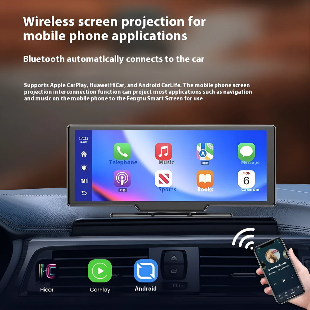 10-inch car touch screen display with Apple CarPlay and front/rear recording cameras