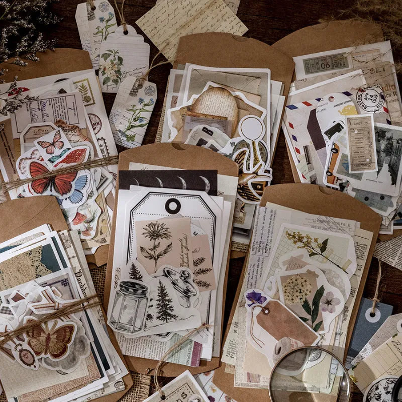 Hand account material set with six retro room notes style packs, 30 patterned sheets, sizes 50mm to 150mm