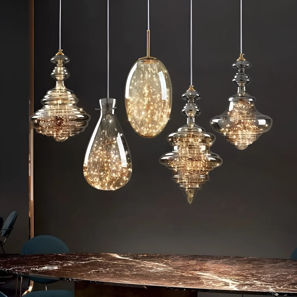 Modern glass chandelier ceiling lamp with adjustable drop length in contemporary simplicity style