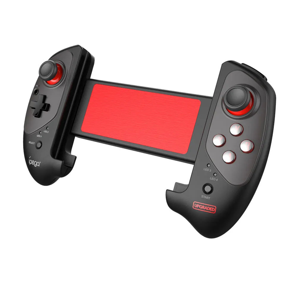 Red telescopic Bluetooth gamepad controller extended, with USB cable, for Android iOS and PC