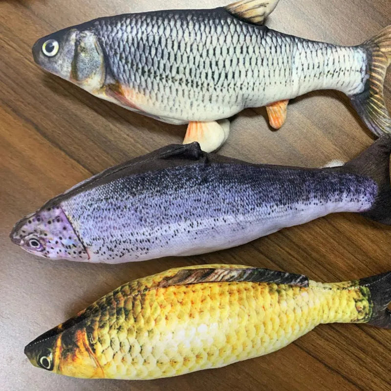 Electric jumping fish cat toy 30cm long with USB cable, multicolour options including carp and clownfish designs