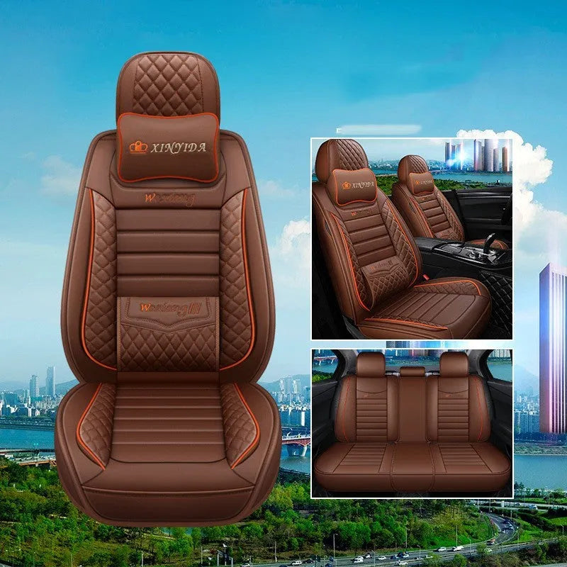 Red leather universal car seat cushion with high elastic sponge filling shown on a car seat.