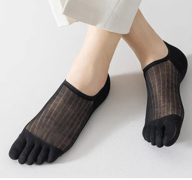 Modal five-finger ultra-thin boat socks in black, dark grey, khaki, light grey and white colours