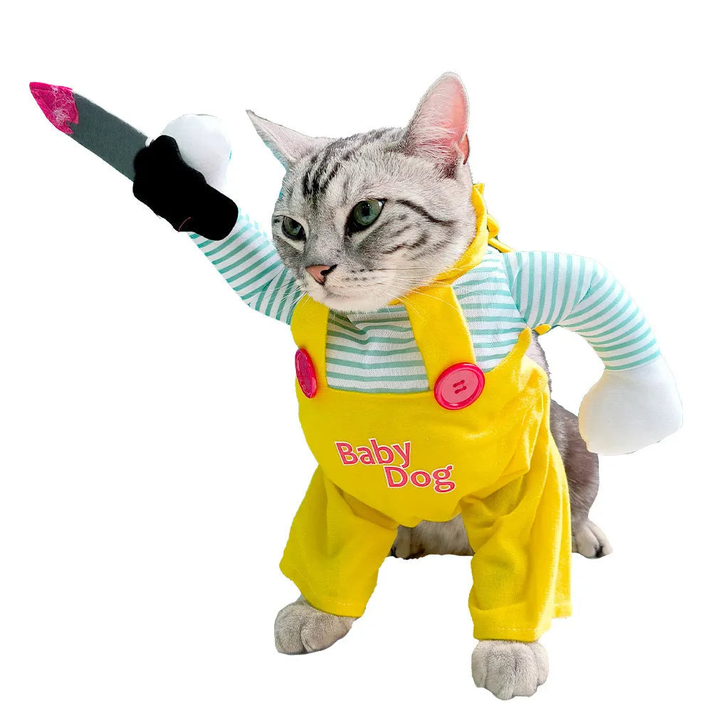 Yellow sword assassin costume for cats in polyester material with multiple size options