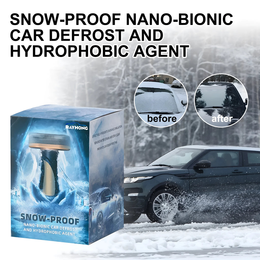Car snow brush with hydrophobic nano coating, white PE brush measuring 5x9x14 cm.