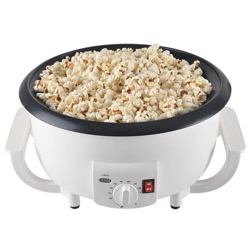 White oblate coffee bean roasting machine with 225mm base for home use.