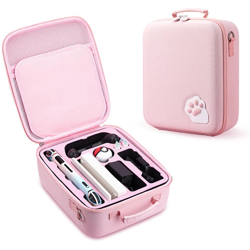 Nintendo Switch game cartridge storage bag with carrying strap in pink colour