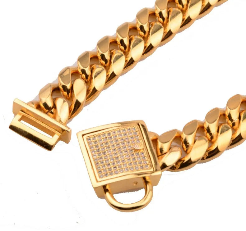 30mm wide gold colour stainless steel encryption chain necklace, 12-32in length options