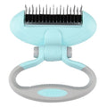 Two-headed dog comb knot with rotating design in blue, featuring steel teeth and TPR handle