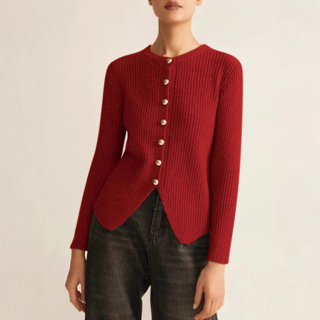 Yuan collar loose fit cardigan sweater in solid silver or red colour for autumn winter wear
