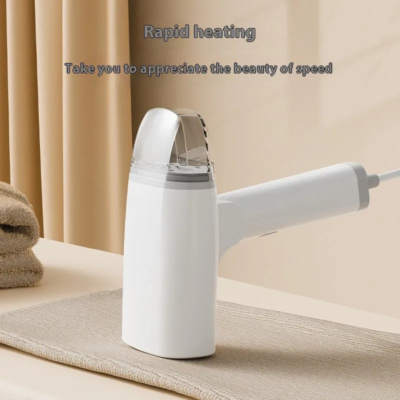 Handheld garment steamer in blue or white colours with 1300W power rating and compact design