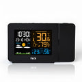 Multifunctional projection alarm clock showing time and temperature projection, with dual alarm and weather forecast on digital display