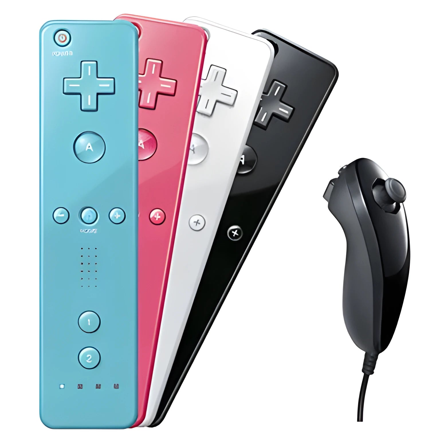 Wireless Wii left and right gamepad controllers with hand ropes and sensor in multiple colours