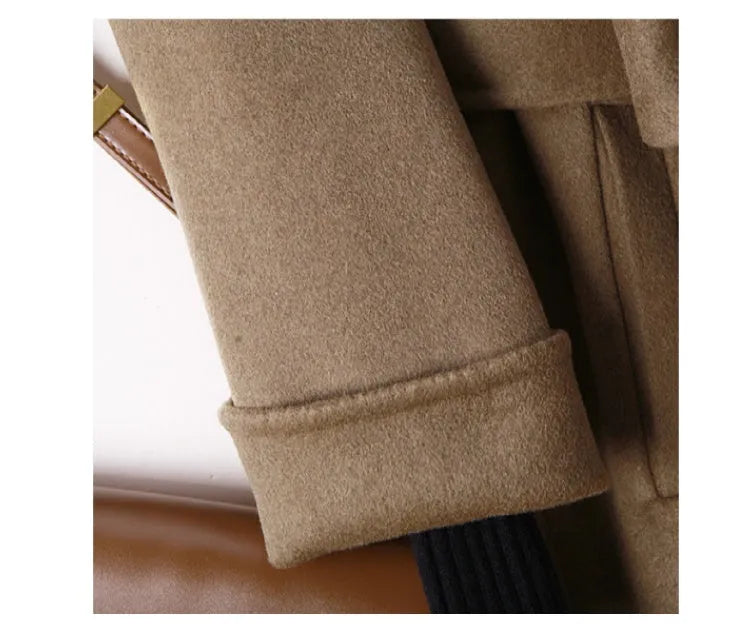 Men's wool suit collar overcoat in caramel colour showing single-breasted design