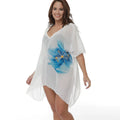 White plus size beach cover-up blouse with loose fit design for swimming and sun protection