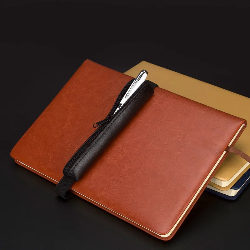 Long PU leather pencil case in beige gray with plain design and zipper closure