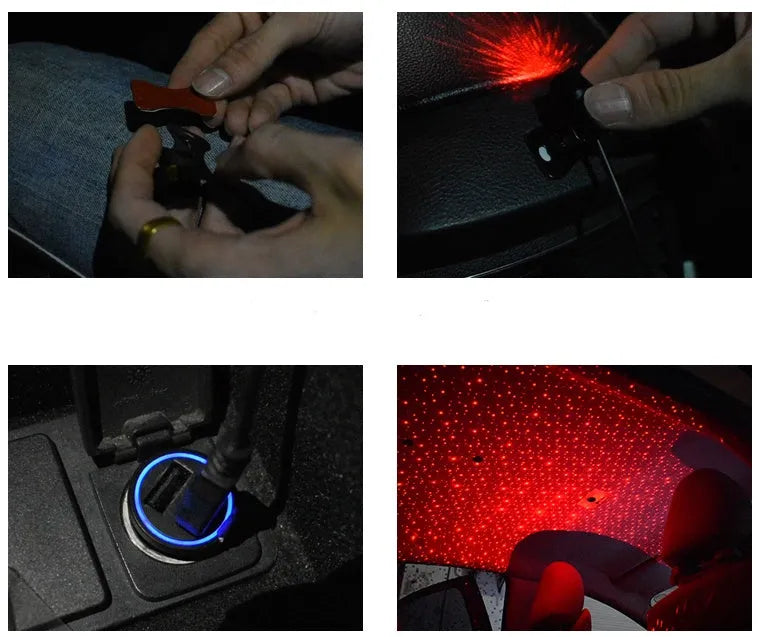 Car star ceiling light with meteor shower effect and USB interface for car interior atmosphere