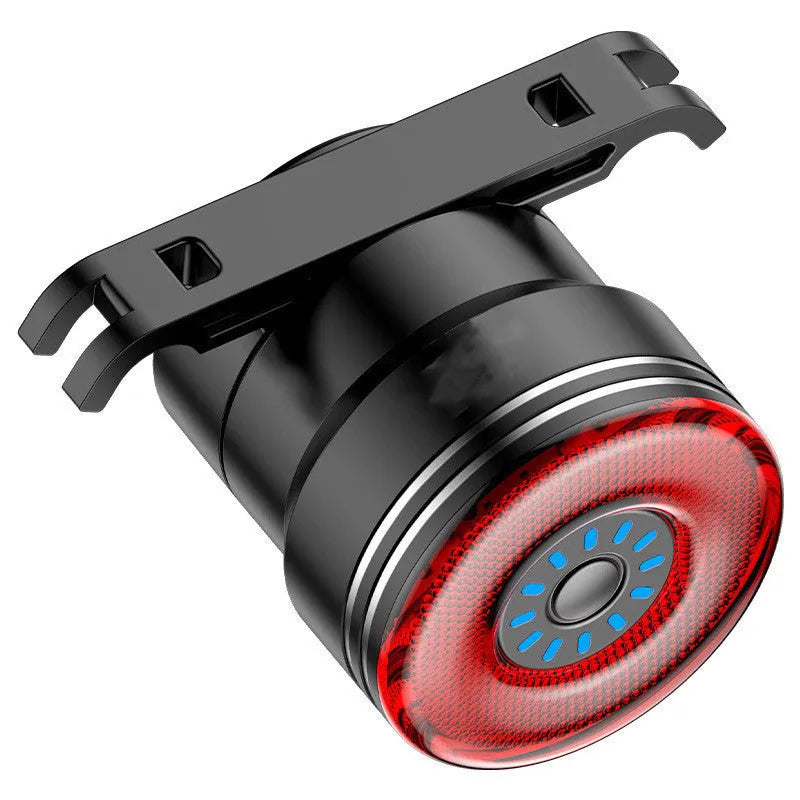 Black USB rechargeable bicycle taillight with brake sensing technology and aluminium alloy housing