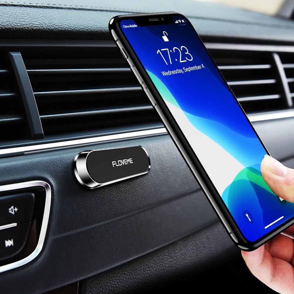 Black magnetic car and home mobile phone holder with square silver iron sheet and no-mark adhesive