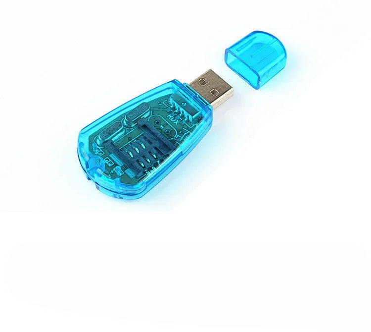 Blue USB SIM card reader for mobile phone contact and message backup