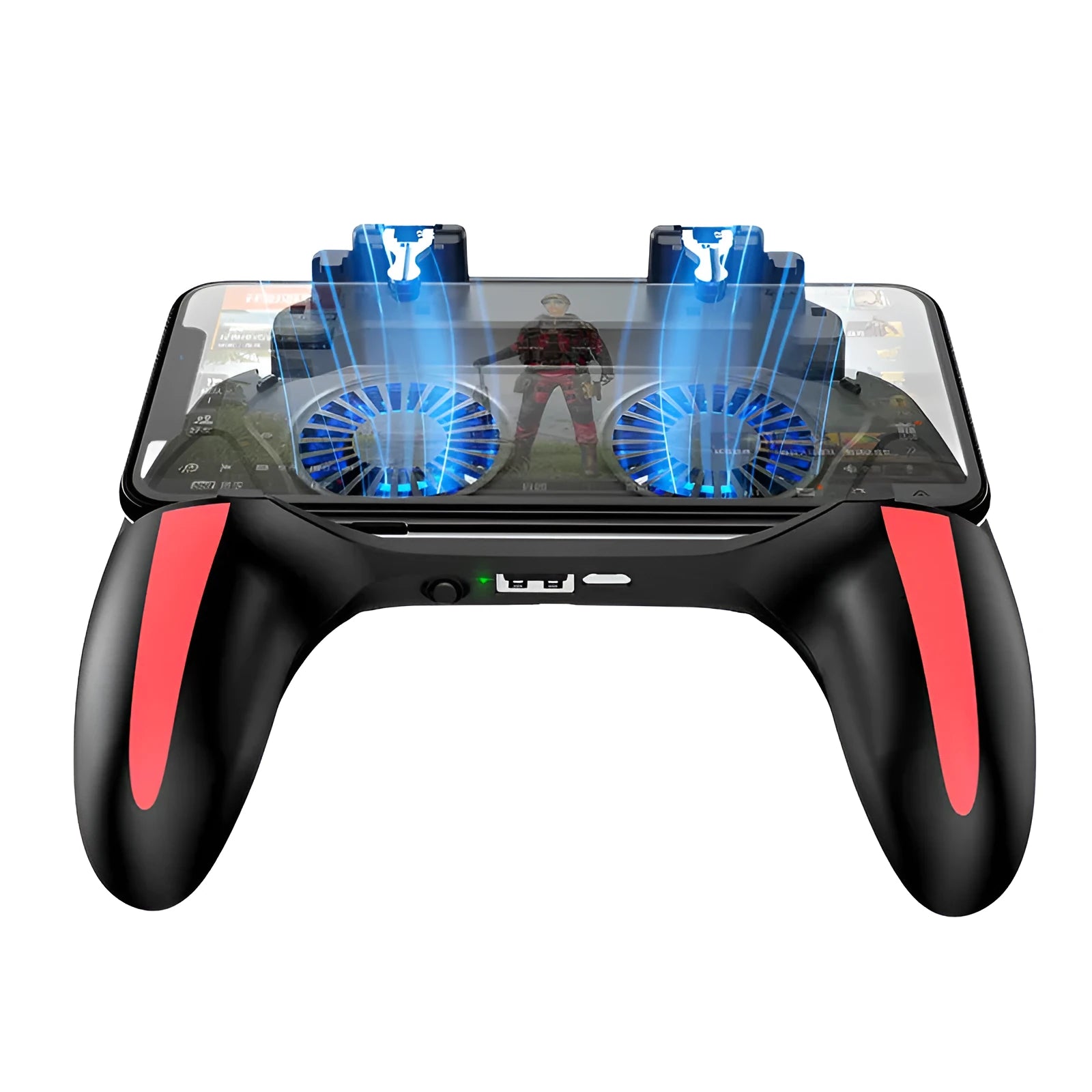 H10 mobile game cooling controller with touch screen and built-in power bank for phones.