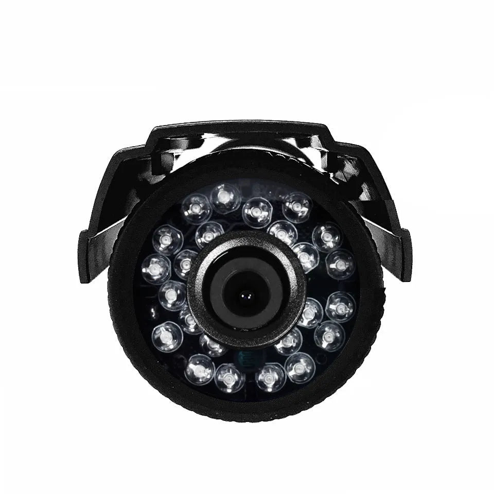 Black AHD waterproof outdoor surveillance camera with infrared LEDs around the lens.