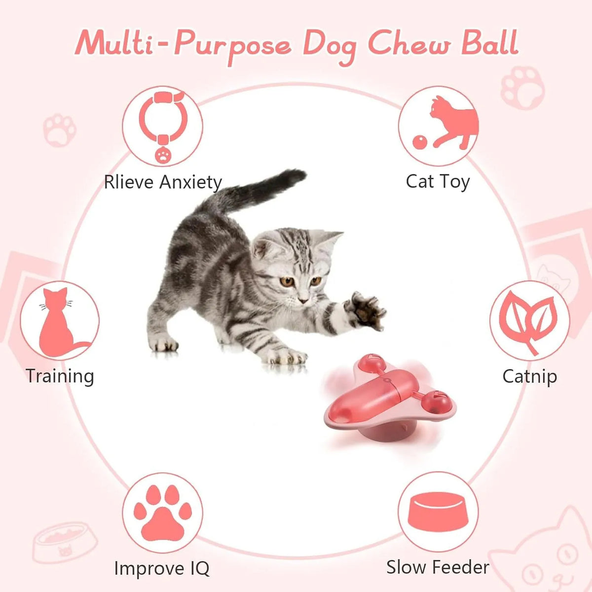 Blue interactive pet puzzle feeder toy with suction cup base, snack cabin, bell, and catnip pouch.