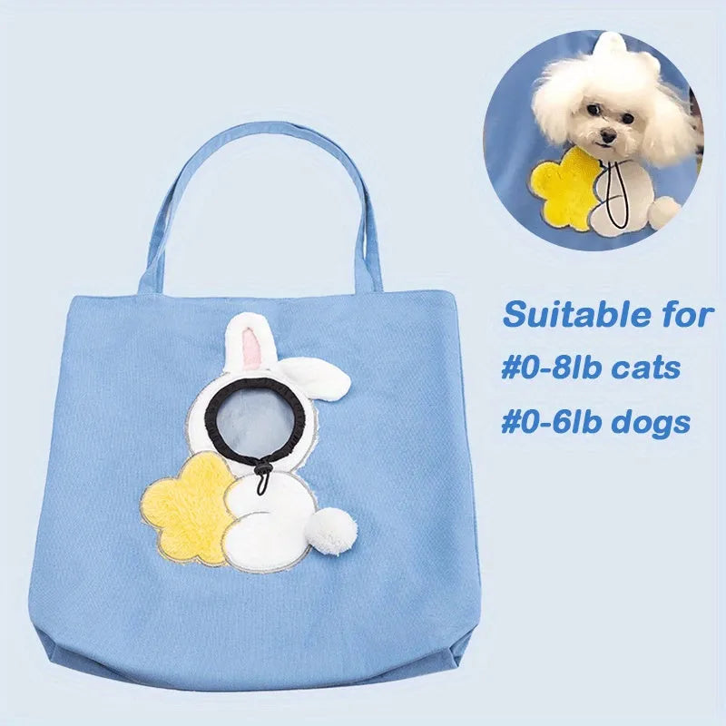 Little Bee Design canvas pet carrier bag with adjustable head opening and safety zippers