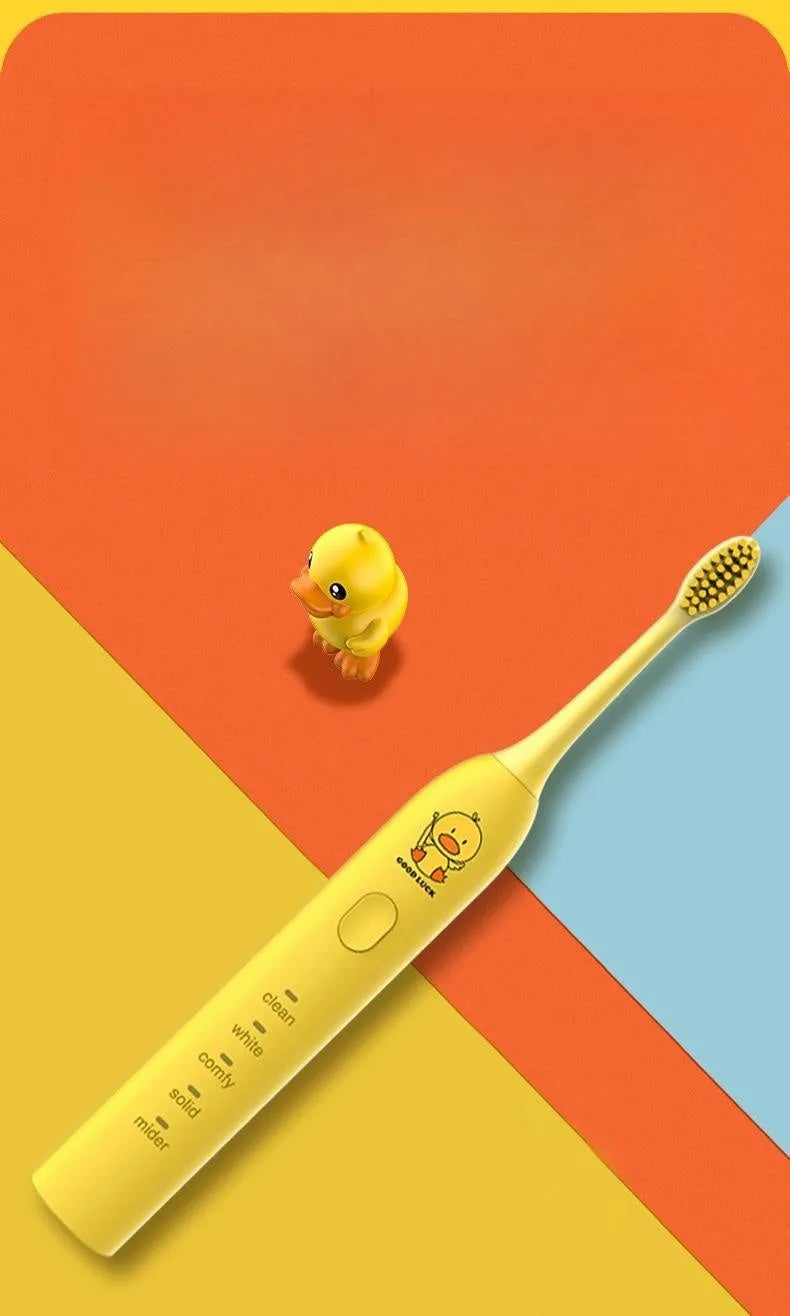 Small yellow duck USB rechargeable electric toothbrush with soft bristles and five gear settings
