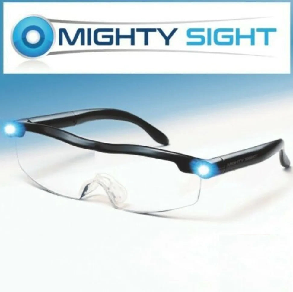 Transparent black USB LED reading glasses with integrated lighting, ABS frame, folded position