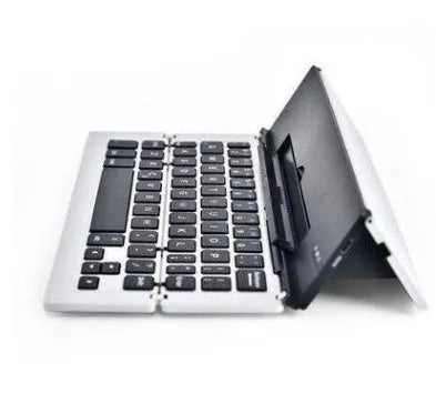 Slim aluminium foldable Bluetooth keyboard compatible with Apple iPad, iPhone, and Android tablets