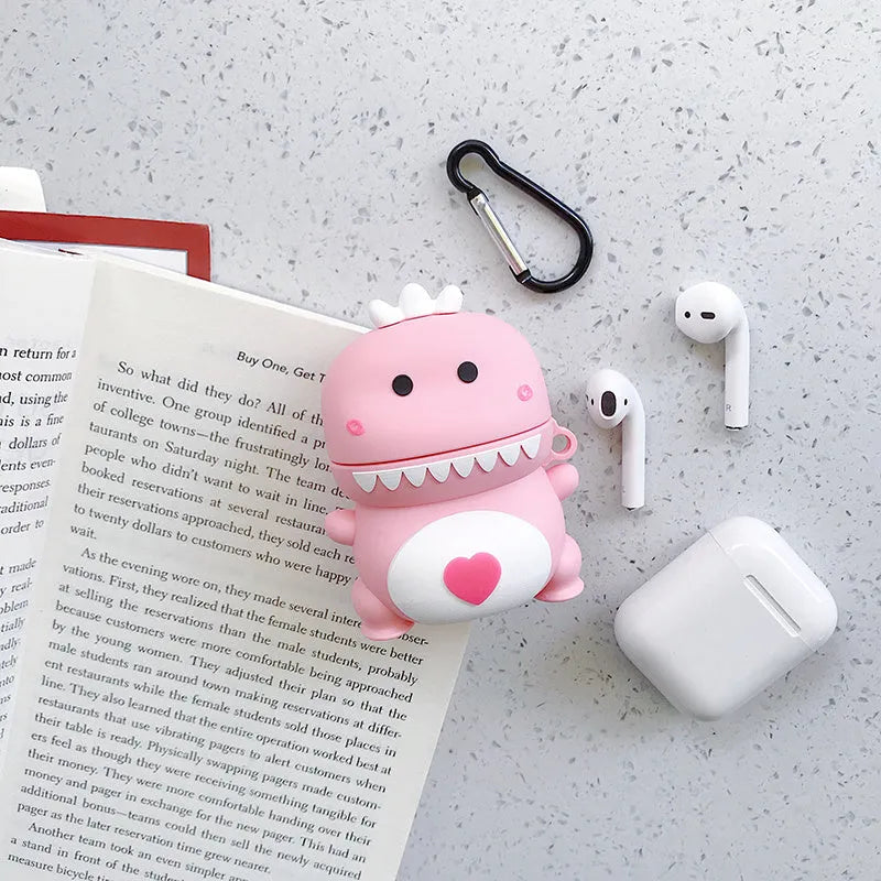 Green silicone protective case for AirPods 1 and 2 with a cartoon animal design on the front.