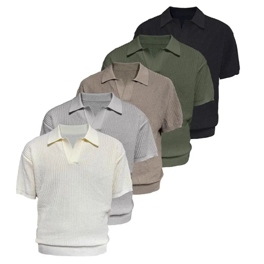 Men's striped polo shirt in ice silk breathable fabric available in creamy-white, black and grey colours