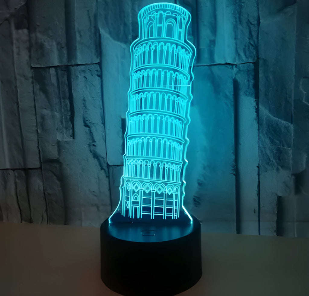 3D Leaning Tower of Pisa nightlight with layered acrylic design and LED illumination