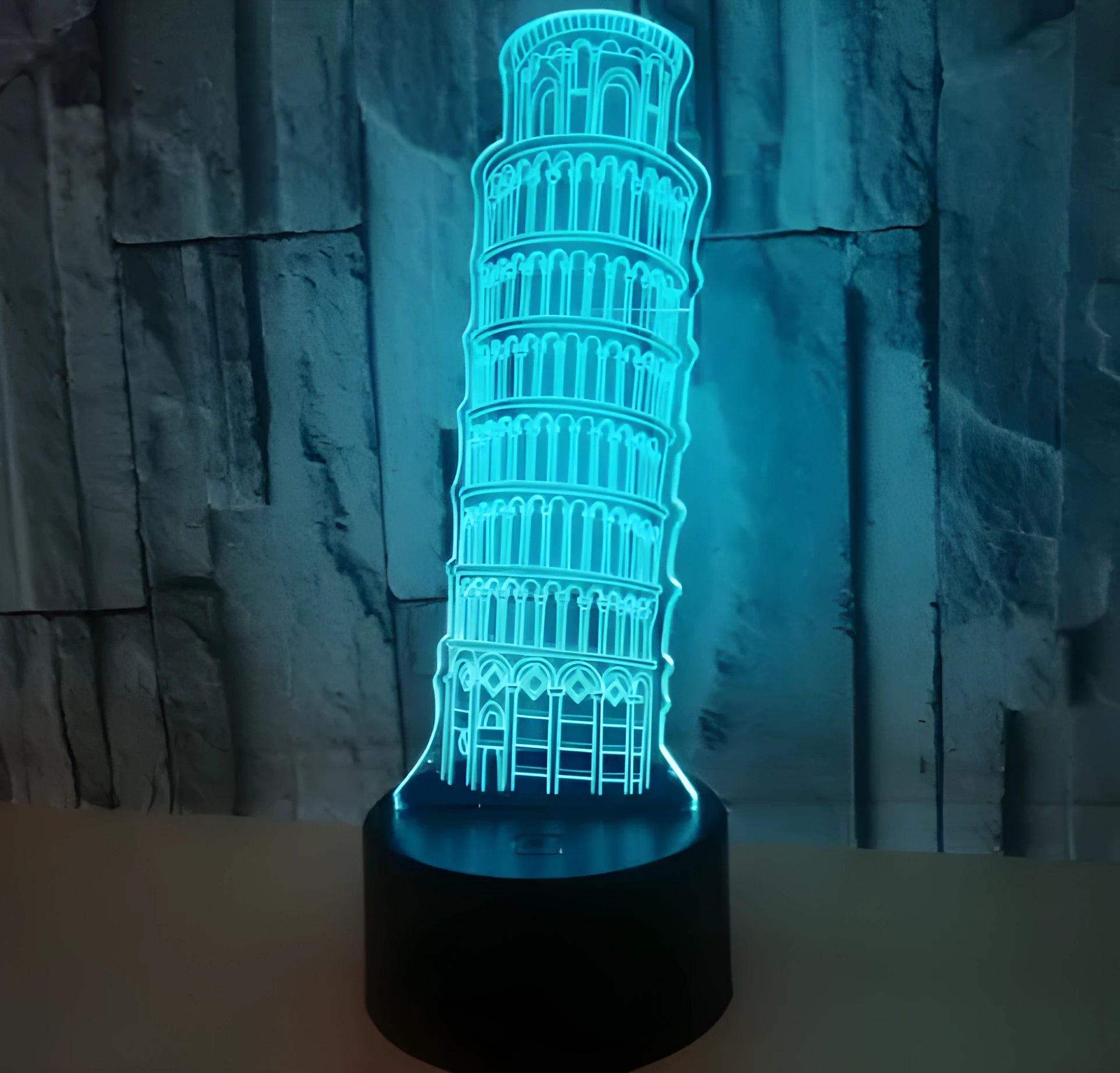3D Leaning Tower of Pisa nightlight with layered acrylic design and LED illumination
