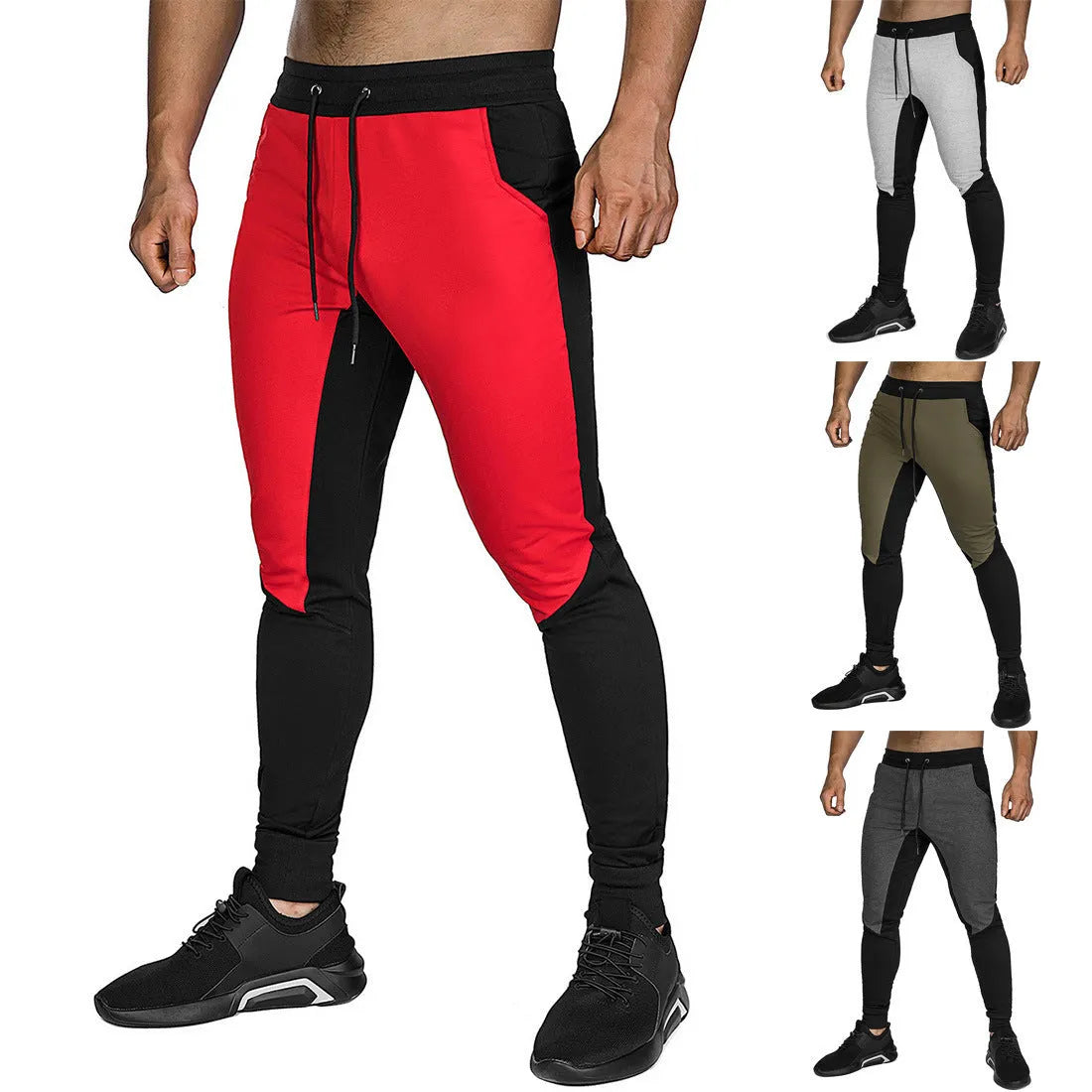 Men's straight-leg cotton sweatpants in grey, small-foot design, with tether waist closure