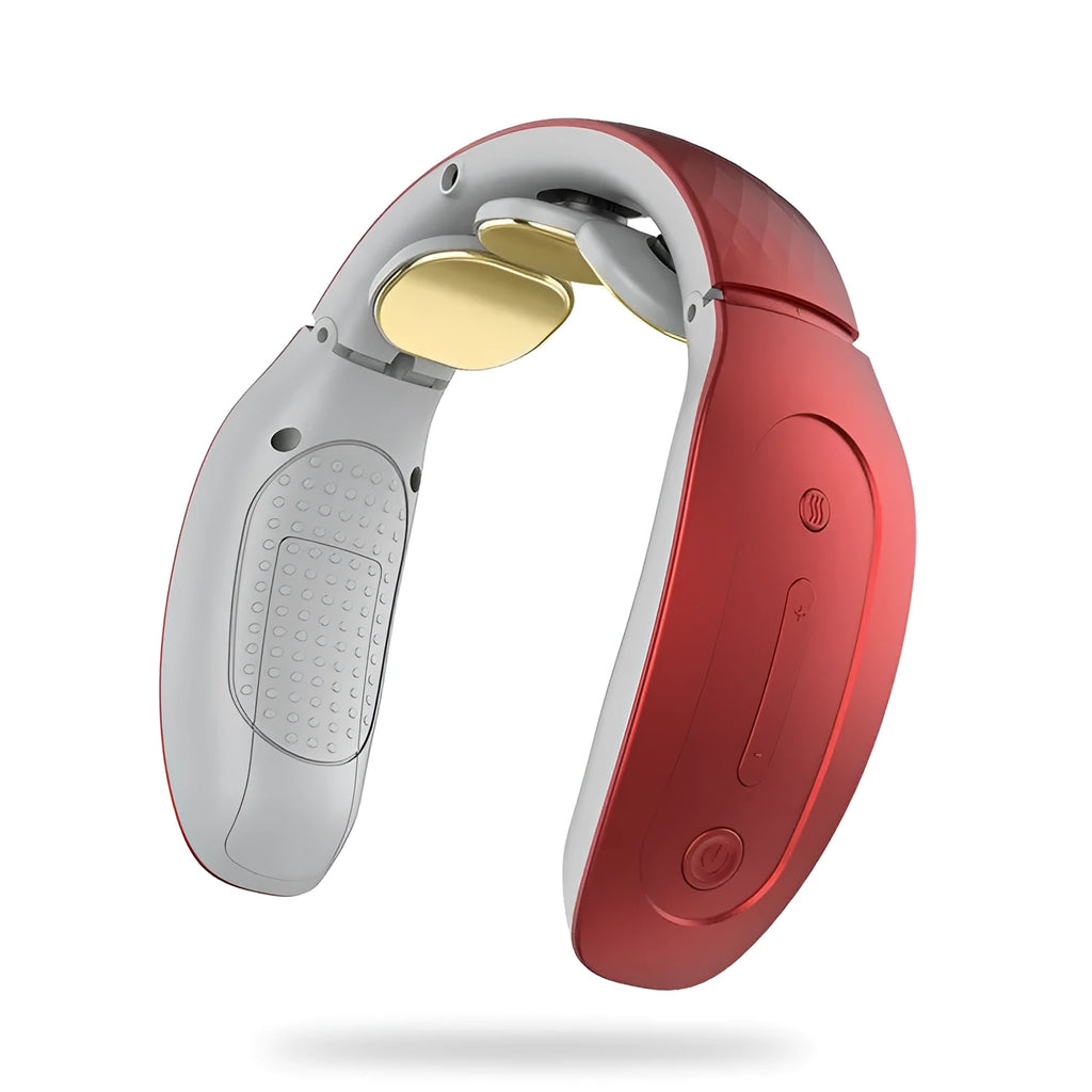 Small red or white handheld intelligent cervical massager with battery and computer controls.