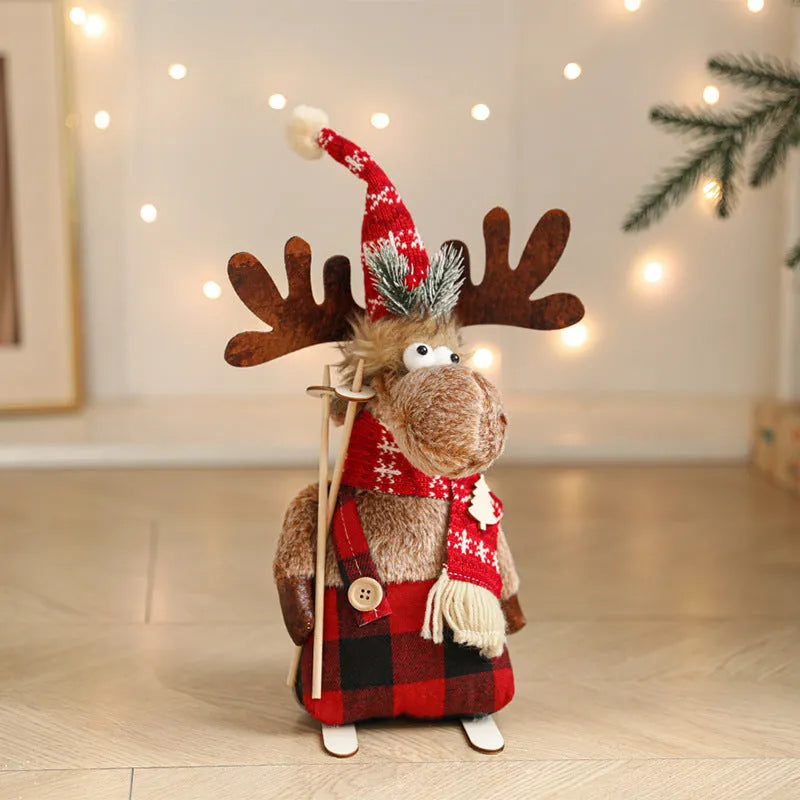 Cartoon plush elk decoration in grey or coffee cloth, retractable Christmas doll for festive display