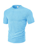 Casual loose breathable round neck towel jacquard short sleeve top in light blue, front view