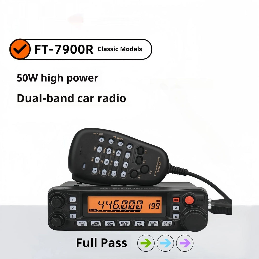 High-power car radio interphone walkie-talkie unit for self-driving tours, shown with antenna options.